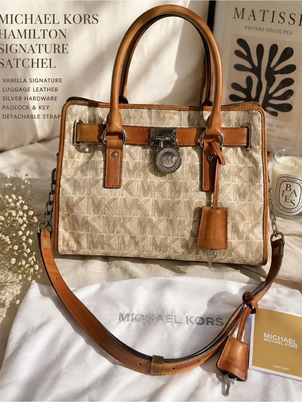 Michael Kors Hamilton Beige and Brown Logo Satchel
